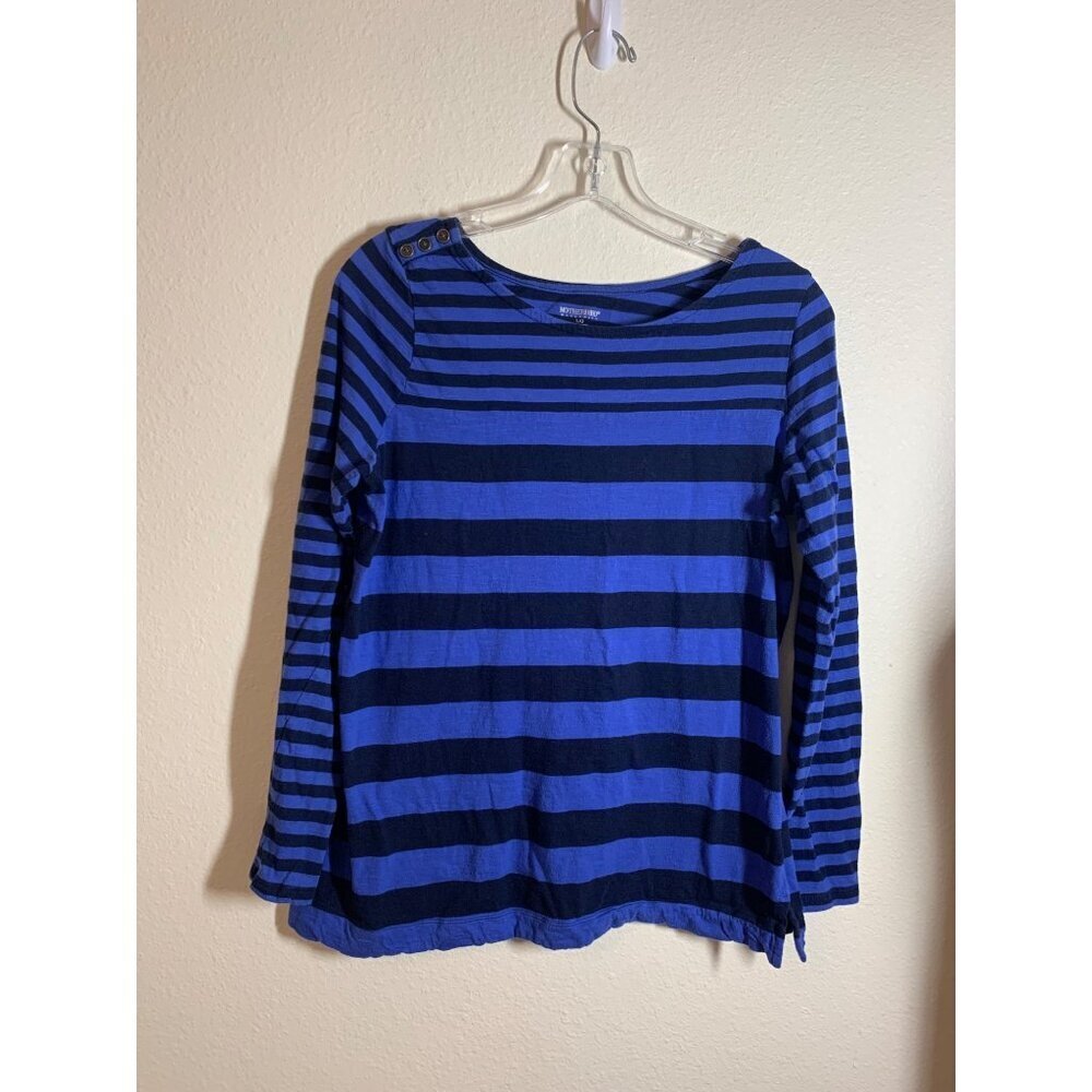 Motherhood Maternity Striped Long Sleeve T-Shirt Size Large Blue AE2